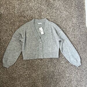 Kendall & Kylie Fuzzy Academia Gray Cropped Cardigan Sweater